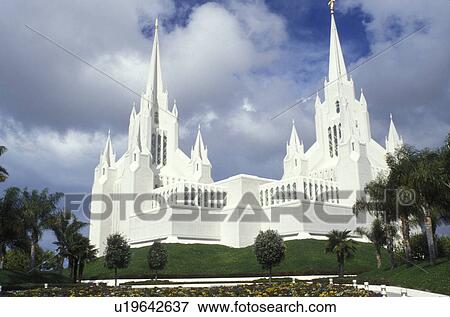 Stock Photo -  temple, Mormon, church, La Jolla, California, CA, Mormon Temple of California San Diego in La Jolla.. Fotosearch