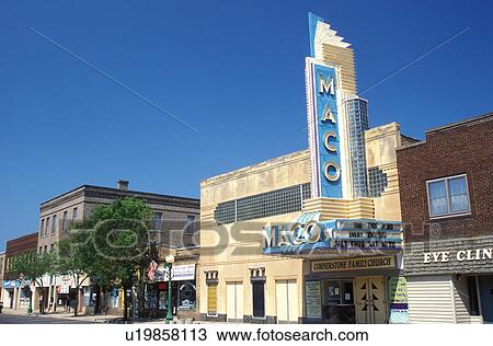 Stock Image -  theater, MN, Minnesota, Virginia, MACO Theater in downtown Virginia.. Fotosearch