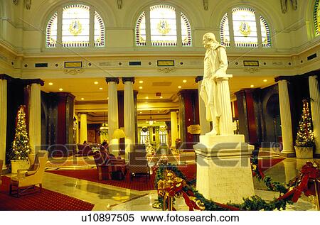 Stock Photography -  Thomas Jefferson, hotel, Richmond, Virginia, VA, Statue of Thomas Jefferson inside the lobby of The Jefferson Hotel in Richmond.. Fotosearch