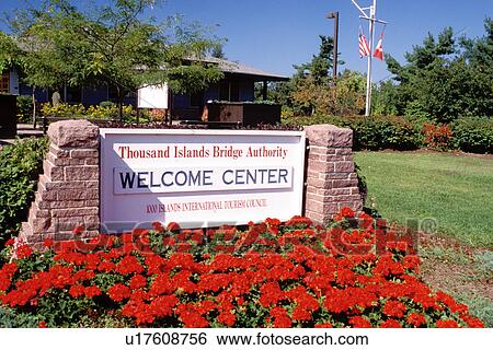 Stock Photograph -  Thousand Islands, Alexandria Bay, New York, St. Lawrence River, NY, Thousand Islands Bridge Authority, Welcome Center, Bridge to Canada.. Fotosearch