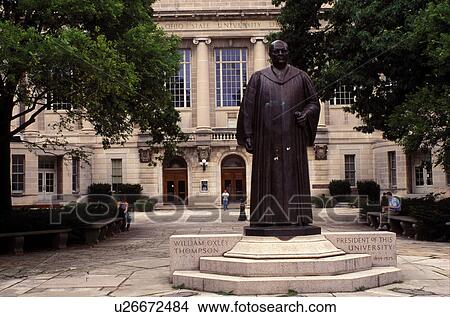 Picture -  university, college, Columbus, OH, Ohio, William Thompson Statue in front of The Main Library on Ohio State University campus.. Fotosearch
