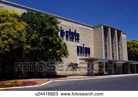 Stock Image -  university, Manhattan, Flint Hills, KS, Kansas, K-State Union Building on the campus of Kansas State University. Fotosearch