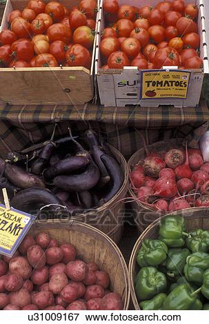 vegetable, outdoor market, produce, Vermont, VT, Fruit and vegetables displayed in baskets at the Saturday Farmers Market in Montpelier. View Large Photo Image Stock Photo - vegetable, outdoor market, produce, Vermont, VT, Fruit and vegetables displayed in baskets at the Saturday Farmers Market in Montpelier. . Fotosearch