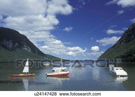 Stock Photo -  Vermont, VT, Boats on Lake Willoughby in Westmore . Fotosearch