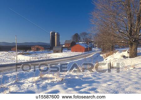 Vermont, VT, Farm with red barn along a snow-covered country road in South Albany in the winter View Large Photo Image Stock Image - Vermont, VT, Farm with red barn along a snow-covered country road in South Albany in the winter . Fotosearch