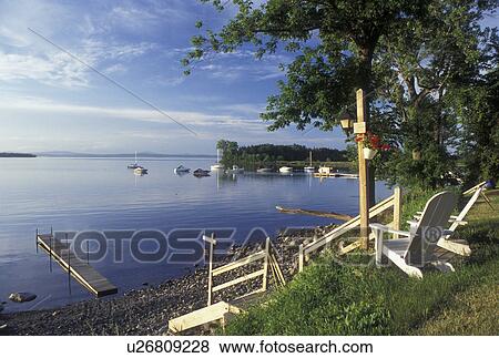 Vermont, VT, North Hero, Adirondack chairs on the lakefront of City Bay on Lake Champlain. View Large Photo Image Stock Photo - Vermont, VT, North Hero, Adirondack chairs on the lakefront of City Bay on Lake Champlain.. Fotosearch