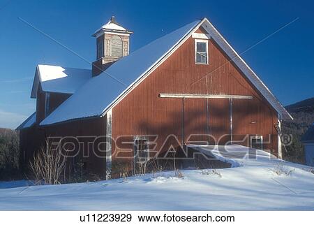 Vermont, VT, Red barn in the snow in winter in Ryegate View Large Photo Image Stock Photo - Vermont, VT, Red barn in the snow in winter in Ryegate . Fotosearch