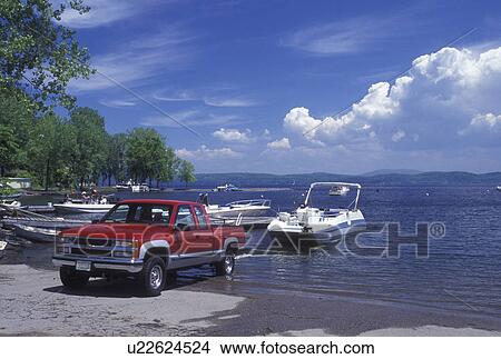 Picture -  Vermont, VT, South Hero, Boat launch at Appletree Marina on Lake Champlain.. Fotosearch