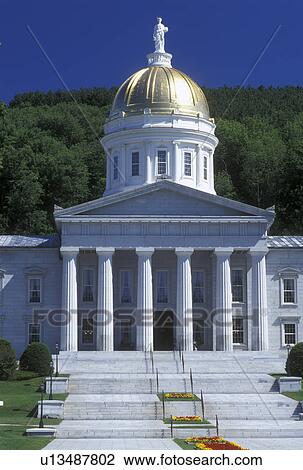 Stock Image -  Vermont, VT, State House in the summer in Montpelier . Fotosearch