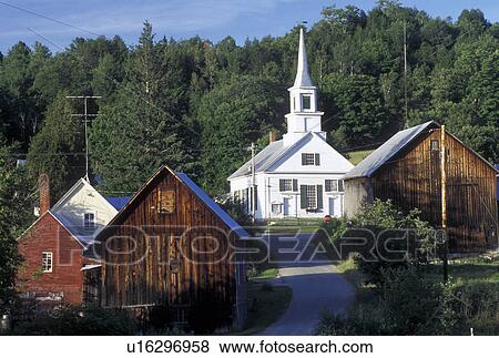 Stock Photo -  Vermont, VT, Waits River, scenic village, country road, rustic barns.. Fotosearch
