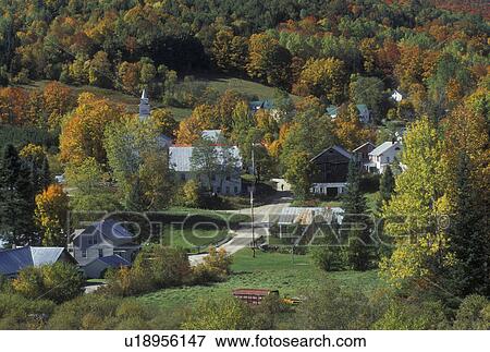 Stock Photo -  village, fall, East Topsham, VT, Vermont, Scenic view of the village of East Topsham in the autumn.. Fotosearch