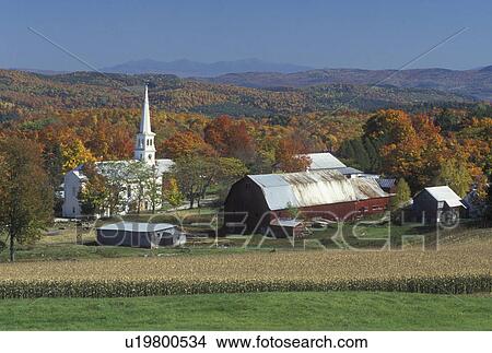 Picture -  village, fall, Peacham, VT, Vermont, View of the scenic village of Peacham in the autumn. . Fotosearch
