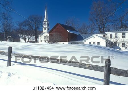 village, Vermont, Peacham, VT, Snow-covered scenic village of Peacham with red barn and the Congregational Church. View Large Photo Image Picture - village, Vermont, Peacham, VT, Snow-covered scenic village of Peacham with red barn and the Congregational Church. . Fotosearch