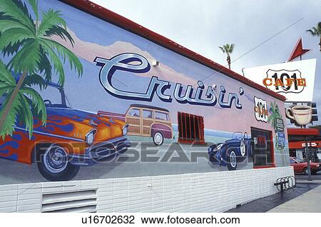 wall mural, Oceanside, California, CA, Wall mural on the side of the Historic 101 CafT building in Oceanside. View Large Photo Image Stock Image - wall mural, Oceanside, California, CA, Wall mural on the side of the Historic 101 CafT building in Oceanside.. Fotosearch
