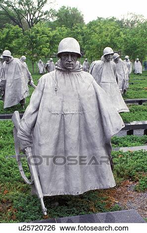 Washington, DC, District of Columbia, Statues of soldiers in ponchos in a rice paddy field at the Korean War Veterans Memorial. View Large Photo Image Stock Photograph - Washington, DC, District of Columbia, Statues of soldiers in ponchos in a rice paddy field at the Korean War Veterans Memorial.. Fotosearch