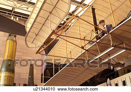 Stock Image -  Washington, DC, National Air and Space Museum, District of Columbia, Wright Brothers Plane at the National Air & Space Museum of the Smithsonian Institution's gallery, Milestones of Flight.. Fotosearch