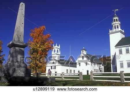 Stock Photo -  Washington, NH, New Hampshire, First Congregational Church, Center School and Meeting House in the village of Washington in the autumn.. Fotosearch