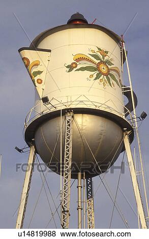 Stock Photo -  water tower, Kingsburg, California, CA, Swedish Coffee Pot Water Tank in the Swedish Village of Kingsburg.. Fotosearch