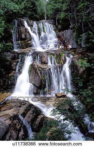 Stock Photograph -  waterfall, Baxter Park, Appalachian Trail, Maine, ME, Waterfall cascading down Katahdin Stream off the Appalachian Trail in Baxter State Park. . Fotosearch
