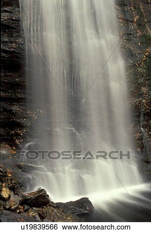 Stock Photograph -  waterfall, North Carolina, NC, Looking Glass Falls cascade down over the rocks in Pisgah National Forest in the fall.. Fotosearch