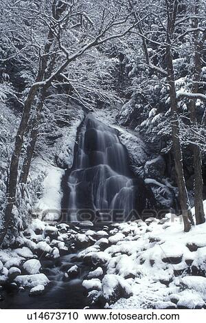 waterfall, river, Green Mountain National Forest, winter, wintry, snow, Moss Glen Falls cascades down over snow covered rocks on its way downstream on a wintry day in Granville Gulf Reservation in Addison County in the state of Vermont. View Large Photo Image Stock Image - waterfall, river, Green Mountain National Forest, winter, wintry, snow, Moss Glen Falls cascades down over snow covered rocks on its way downstream on a wintry day in Granville Gulf Reservation in Addison County in the state of Vermont. . Fotosearch