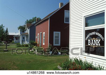 Stock Photo -  West Fargo, ND, North Dakota, The Bank at Bonanzaville USA an historic village.. Fotosearch