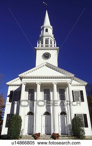 Stock Photography -  white church, Connecticut, Litchfield, CT, Litchfield Hills, Housatonic Valley Region, First Congregational Church in Litchfield in the autumn.. Fotosearch