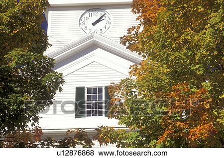 Stock Photo -  white church, Dublin, NH, New Hampshire, Community Church in the town of Dublin in the autumn.. Fotosearch