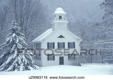 winter, snow, Vermont, VT, Town Hall in the snow in winter in the village of Royalton. View Large Photo Image Stock Photograph - winter, snow, Vermont, VT, Town Hall in the snow in winter in the village of Royalton.. Fotosearch