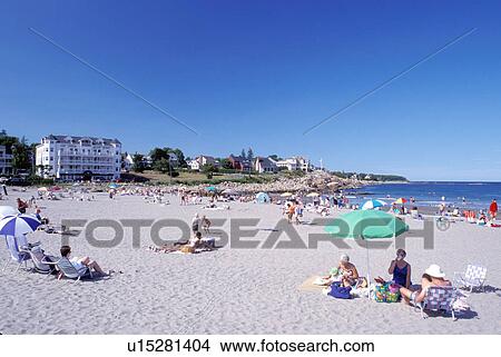 York, Maine, ME, York Harbor, People relaxing on the beach at York Harbor on the Atlantic Ocean. View Large Photo Image Picture - York, Maine, ME, York Harbor, People relaxing on the beach at York Harbor on the Atlantic Ocean. . Fotosearch