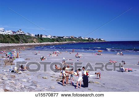 Stock Photo -  York, ME, Maine, beach, York Beach, People relaxing on York Beach on the Atlantic Ocean in Maine. . Fotosearch