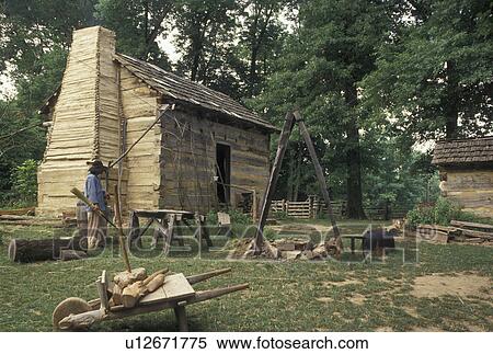 Stock Photography -  Abraham Lincoln, IN, Indiana, Living Historical Farm at Lincoln Boyhood National Memorial in Indiana.. Fotosearch