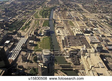 aerial, Chicago, IL, Illinois, Aerial view of downtown Chicago from the Sears Tower. View Large Photo Image Stock Photo - aerial, Chicago, IL, Illinois, Aerial view of downtown Chicago from the Sears Tower.. Fotosearch
