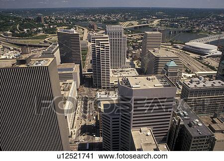 aerial, Cincinnati, OH, Ohio, Aerial view of downtown Cincinnati from Carew Tower Observatory. View Large Photo Image Stock Image - aerial, Cincinnati, OH, Ohio, Aerial view of downtown Cincinnati from Carew Tower Observatory.. Fotosearch