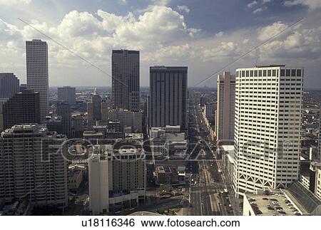 aerial, New Orleans, Louisiana, LA, Aerial view of downtown New Orleans on Canal Street. View Large Photo Image Stock Photograph - aerial, New Orleans, Louisiana, LA, Aerial view of downtown New Orleans on Canal Street.. Fotosearch