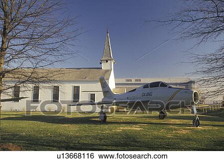 Stock Photograph -  Air Force, Atlanta, GA, Marietta, Georgia, Plane outside the chapel at Dobbins Air Force Base in Marietta.. Fotosearch