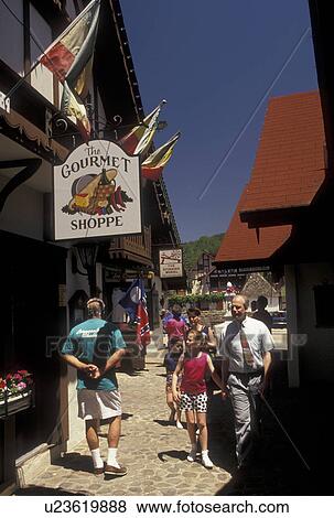 Stock Photo -  Alpine Village, Helen, GA, Georgia, Gift shops in the alpine village of Helen in North Georgia.. Fotosearch