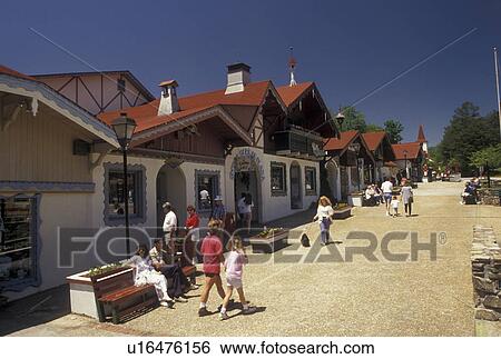 Stock Photograph -  Alpine Village, Helen, GA, Georgia, Shops along the main street in the alpine village of Helen in North Georgia.. Fotosearch