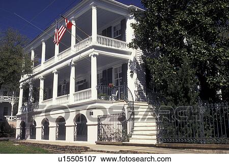 Stock Photo -  antebellum, mansion, Beaufort, SC, South Carolina, Secession House or Milton Maxey House in the Historic District in the town of Beaufort in the spring.. Fotosearch