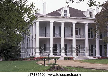 Stock Image -  antebellum, Natchez, MS, Mississippi, Spring Pilgrimage at the Dunleith House at The Natchez Pilgrimage. . Fotosearch