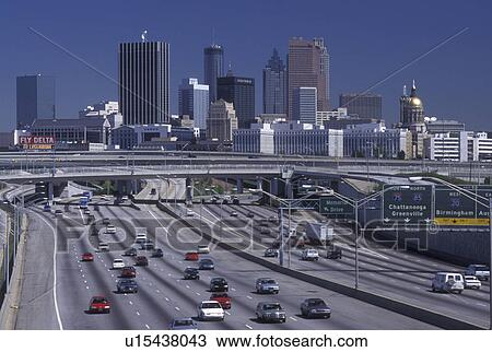 Atlanta, expressway, GA, Georgia, Skyline of Atlanta. Traffic on interstate I-85/75 in Atlanta. View Large Photo Image Stock Image - Atlanta, expressway, GA, Georgia, Skyline of Atlanta. Traffic on interstate I-85/75 in Atlanta.. Fotosearch
