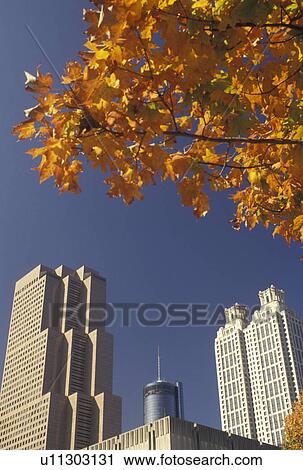 Stock Image -  Atlanta, GA, Georgia, High rise buildings in downtown Atlanta in the fall.. Fotosearch