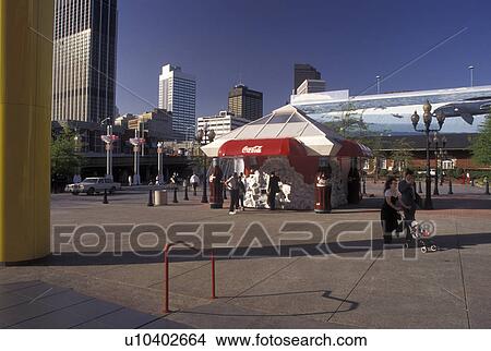 Atlanta, GA, Georgia, Public plaza outside Underground Atlanta at World of Coca-Cola and skyline of downtown Atlanta. View Large Photo Image Picture - Atlanta, GA, Georgia, Public plaza outside Underground Atlanta at World of Coca-Cola and skyline of downtown Atlanta.. Fotosearch