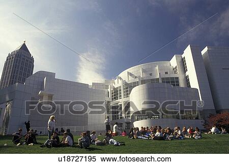 Stock Photography -  Atlanta, GA, Georgia, School students on the lawn outside The High Museum of Art in the fall in Atlanta.. Fotosearch