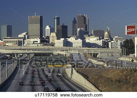 Atlanta, GA, Georgia, Skyline of downtown Atlanta along I-75/I-85 View Large Photo Image Stock Photo - Atlanta, GA, Georgia, Skyline of downtown Atlanta along I-75/I-85 . Fotosearch
