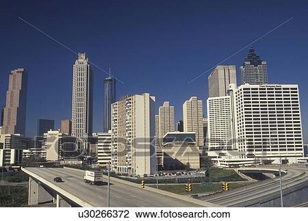 Atlanta, GA, Georgia, View of the skyline of downtown Atlanta and International Boulevard. View Large Photo Image Stock Image - Atlanta, GA, Georgia, View of the skyline of downtown Atlanta and International Boulevard.. Fotosearch