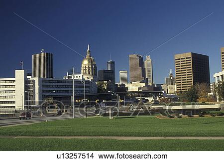 Atlanta, GA, skyline, Georgia, Atlanta skyline and Georgia State Capitol from the State Archives & Records Building. View Large Photo Image Picture - Atlanta, GA, skyline, Georgia, Atlanta skyline and Georgia State Capitol from the State Archives & Records Building.. Fotosearch