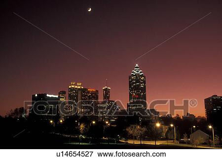 Atlanta, GA, skyline, Georgia, Moonrise over the skyline of downtown Atlanta at night. View Large Photo Image Stock Photo - Atlanta, GA, skyline, Georgia, Moonrise over the skyline of downtown Atlanta at night.. Fotosearch