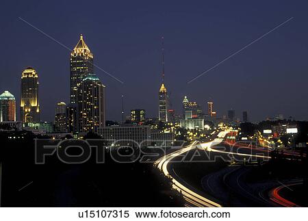 Atlanta, GA, skyline, Georgia, Downtown skyline of Atlanta and I-85 and I-75 at night. View Large Photo Image Stock Photography - Atlanta, GA, skyline, Georgia, Downtown skyline of Atlanta and I-85 and I-75 at night.. Fotosearch