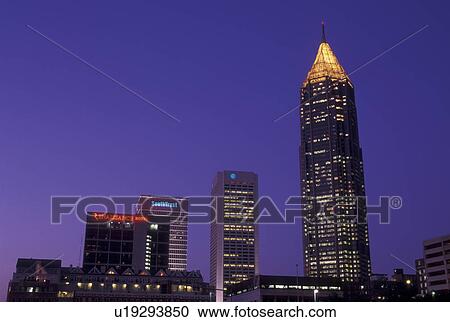 Atlanta, skyline, GA, Georgia, Skyline of downtown Atlanta in the evening. View Large Photo Image Stock Image - Atlanta, skyline, GA, Georgia, Skyline of downtown Atlanta in the evening.. Fotosearch